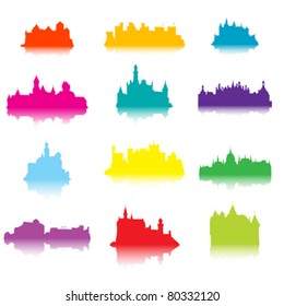 Colored castle silhouettes