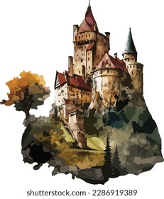 Colored Castle Vector, Print, Illustration