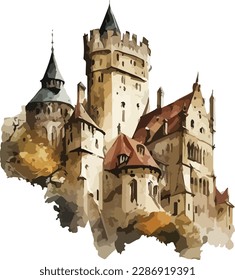 Colored Castle Vector, Print, Illustration