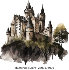 Colored Castle Vector, Print, Illustration