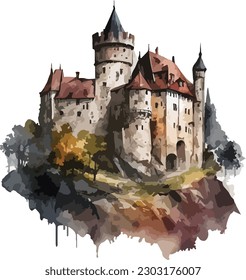 Colored Castle Vector, Print, Illustration