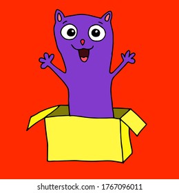 colored cat in box vector illustration image print 