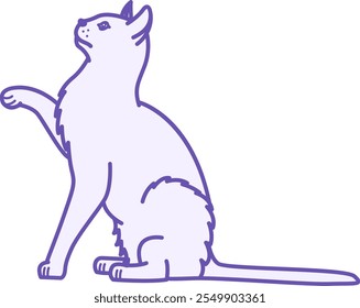 Colored Cat Icon. Vector Illustration. Small Predatory Mammal. Sitting Cute Cat With Raised Paw. Pets Concept