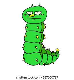 Colored caterpillar in cartoon style. A sketch of the insect. Vector isolated image of the worm. The emotion of tranquility. Prints, posters, videos, mobile apps, web sites and print projects.