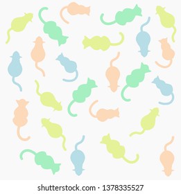 colored cats on background, pattern
