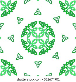 Colored celtic pattern with elements of decorative knots. Illustration for seasons spring, summer. The isolated image on a white background.Repeated image for wallpaper.