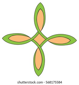 Colored celtic pattern with elements of decorative knots. The isolated green image on a white background. Illustration for postcards, printing, decoration.