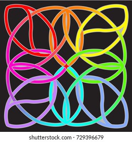 Colored Celtic square on a black background. Isolated vector image.Gray stroke.
