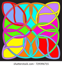 Colored Celtic square on a black background. Isolated vector image.Gray stroke.Colored stained glass.