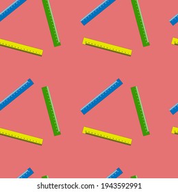 Colored centimeter rulers on a red seamless background. Vector illustration. Background.