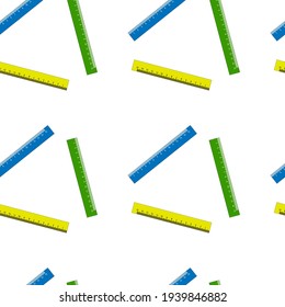 Colored centimeter rulers on a white seamless background. Vector illustration. Background.