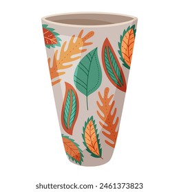 Colored ceramics vase. Porcelain vase for flowers, antique pottery, floral and abstract patterns. Vase pottery, floral pot, colorful jug. Trendy flat style isolated on white. Vector illustration