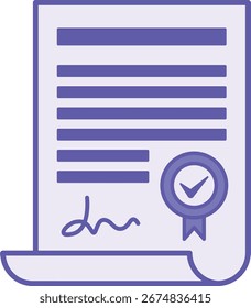 Farbiges Zertifikatssymbol. Vektorgrafik. Offizielles Dokument mit Siegel zur Bestimmung der Qualität von Waren und Dienstleistungen. Belohnungskonzept