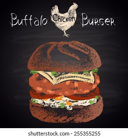 Colored Chalk Painted Buffalo Chicken Burger Menu.