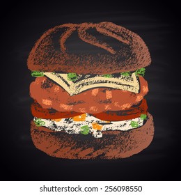 Colored Chalk Painted Illustration Of Buffalo Chicken Burger.