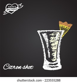 Colored chalk painted illustration of citron shot. Best cocktail theme.