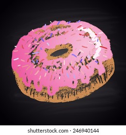 Colored chalk painted illustration of donut. Donuts menu theme.