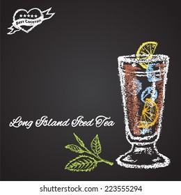 Colored chalk painted illustration of Long Island Iced Tea. Best cocktail theme.
