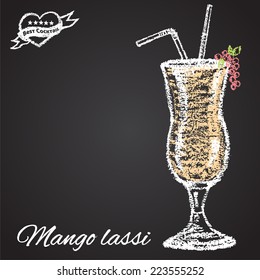 Colored chalk painted illustration of Mango lassi cocktail. Best cocktail theme.