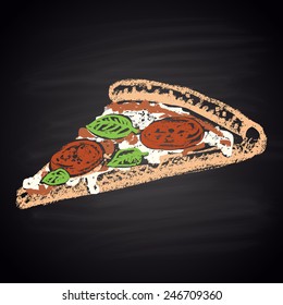  Colored Chalk Painted Illustration Of Pizza. Pizza Menu Theme.