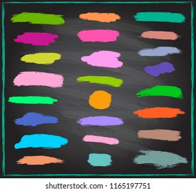 Colored Chalk Strokes Set On A Blackboard, Hand Drawn Vector