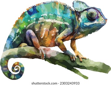 Colored Chameleon Vector, Print, Illustration