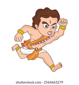 Colored Character of Bheem in Running Position Vector Illustration.