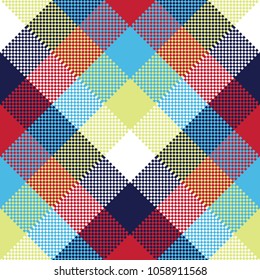 Colored check pixel tablecloth seamless pattern. Vector illustration.