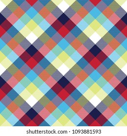 Colored check pixel tablecloth seamless pattern. Vector illustration.