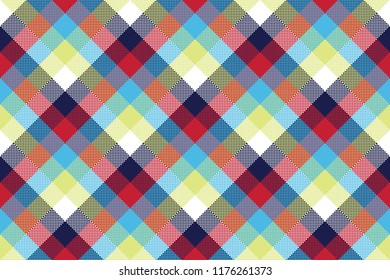 Colored check pixel tablecloth seamless pattern. Vector illustration.