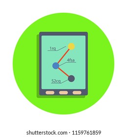 colored chemical indicators on tablet in green badge icon. Element of science and laboratory for mobile concept and web apps. Detailed chemical indicators on tablet icon