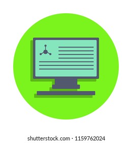 colored chemical report in monitor in green badge icon. Element of science and laboratory for mobile concept and web apps. Detailed chemical report in monitor icon