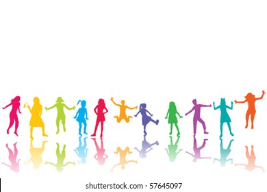 Colored children on white background