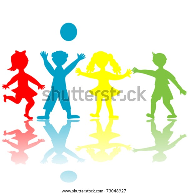 Colored Children Silhouettes Playing Stock Vector (Royalty Free) 73048927