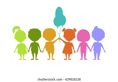 Colored children silhouettes. Vector illustration. Cartoon characters.Silhouettes on a white background.