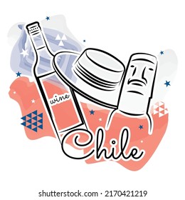 Colored chile travel promotion with wine bottle Vector