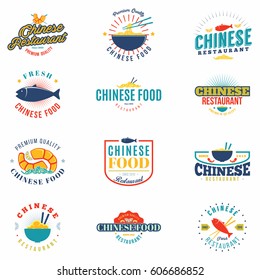 Colored chinese food logo, badges and labels set.  Vector illustration