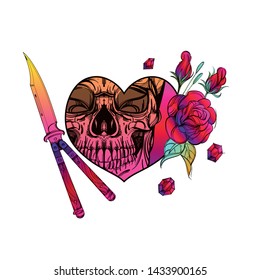 Colored chirva skull with jackknife on a white background in cartoon style.