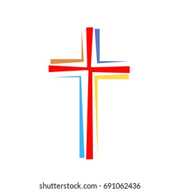 Colored Christian cross icon. Simple Christian cross on white background. Vector illustration.