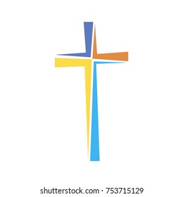 Colored Christian cross icon. Simple Christian cross on white background. Vector illustration.