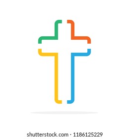 Colored Christian cross icon. Vector illustration. Abstract linear Christian cross on white background.