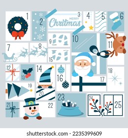 Colored christmas advent calendar with traditional objects Vector
