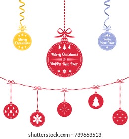 Colored christmas ball. Christmas ornaments hanging rope