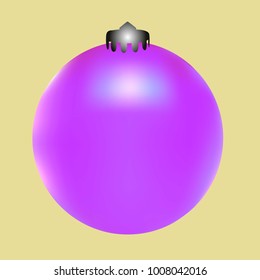 Colored Christmas ball. Christmas tree toy for invitation, card, celebration, party, carnival, festive holiday and Your project. Vector illustration. Golden yellow Background