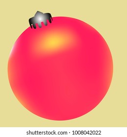 Colored Christmas ball. Christmas tree toy for invitation, card, celebration, party, carnival, festive holiday and Your project. Vector illustration. Golden yellow Background