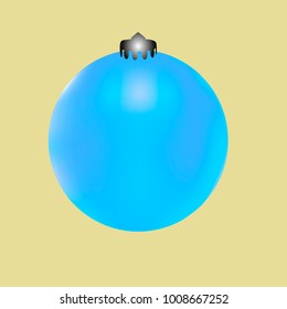 Colored Christmas ball. Christmas tree toy for invitation, card, celebration, party, carnival, festive holiday and Your project. Vector illustration. Golden yellow Background