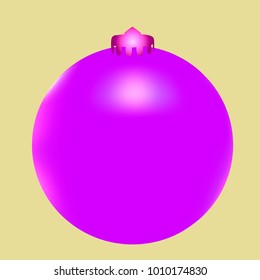 Colored Christmas ball. Christmas tree toy for invitation, card, celebration, party, carnival, festive holiday and Your project. Vector illustration. Golden yellow Background