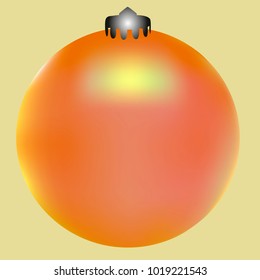 Colored Christmas ball. Christmas tree toy for invitation, card, celebration, party, carnival, festive holiday and Your project. Vector illustration. Golden yellow Background