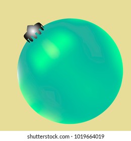 Colored Christmas ball. Christmas tree toy for invitation, card, celebration, party, carnival, festive holiday and Your project. Vector illustration. Golden yellow Background