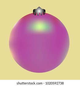 Colored Christmas ball. Christmas tree toy for invitation, card, celebration, party, carnival, festive holiday and Your project. Vector illustration. Golden yellow Background